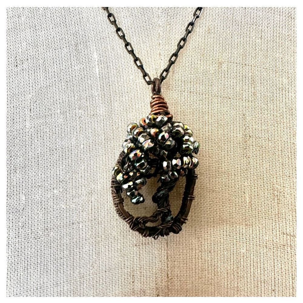 Artisan beaded tree pendant necklace